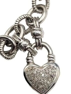 Sterling silver chunky charm 1/4 carat Diamond heart bracelet⭐️